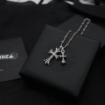Chrome Hearts necklace, 14K gold diamond double cross pendant